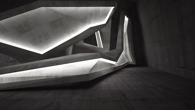 Interior de la habitación de hormigón abstracto oscuro vacío Ilustración 3D Representación 3D