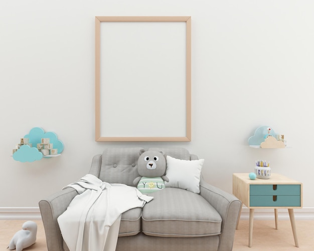 Interior de habitación infantil con maqueta de marco