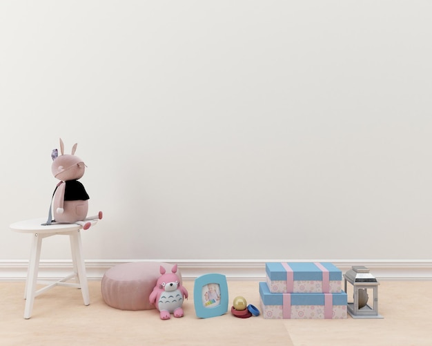 Interior de habitación infantil con maqueta de pared