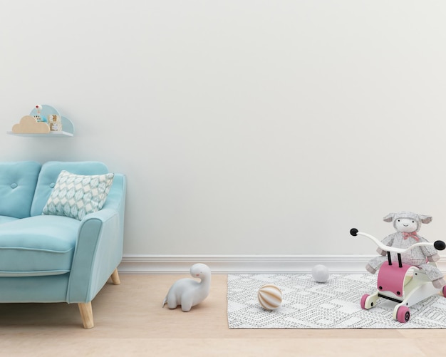 Interior de habitación infantil con maqueta de pared