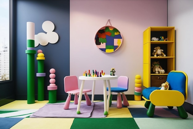 Interior de la habitación moderna de los niños con muebles elegantes y juguetes Habitación de juegos para niños Habitación de cama para niños Cabaña de juegos tienda y juguetes