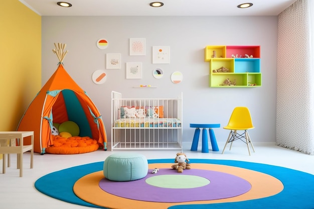 Interior de una habitación moderna para niños con muebles elegantes y juguetes Sala de juegos para niños Habitación para niños