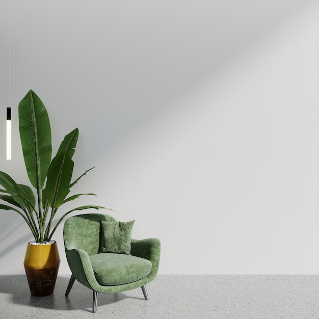 Interior de la habitación moderna con sillón verde 3D Render