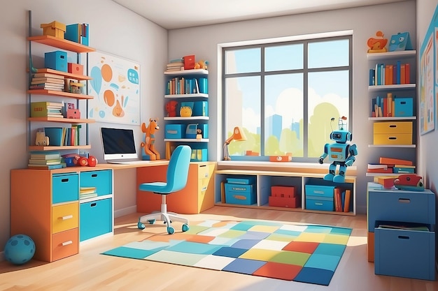 Interior de la habitación de un niño en edad preescolar o escolar