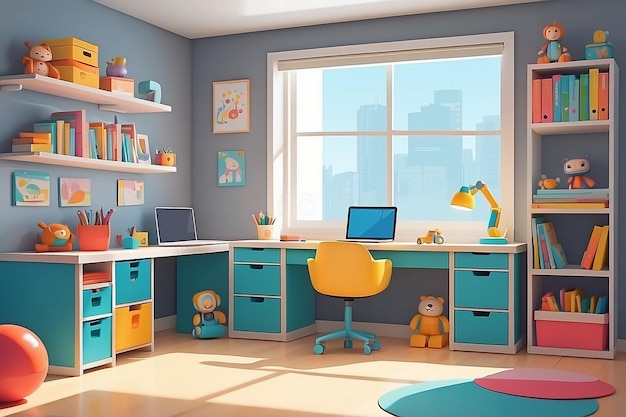 Interior de la habitación de un niño en edad preescolar o escolar