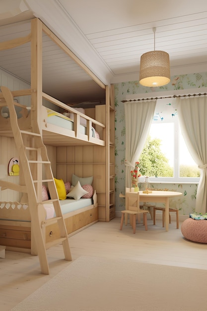 Foto interior de la habitación de los niños en la casa de campo contenido generativo de ia