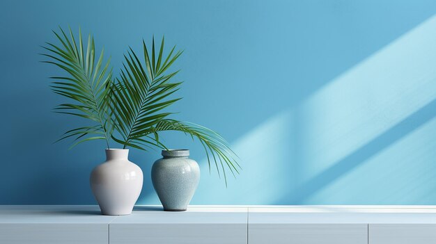 Interior de la habitación con pared azul