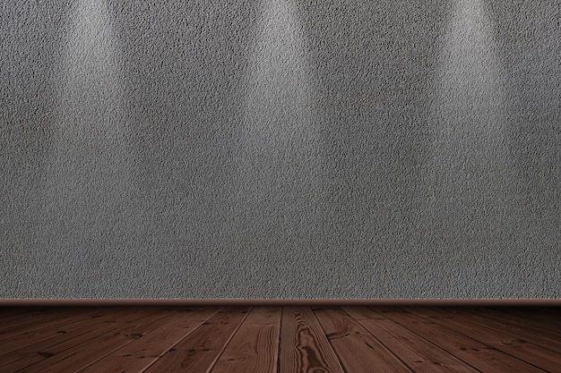 interior de una habitación con suelo de parquet y pared gris