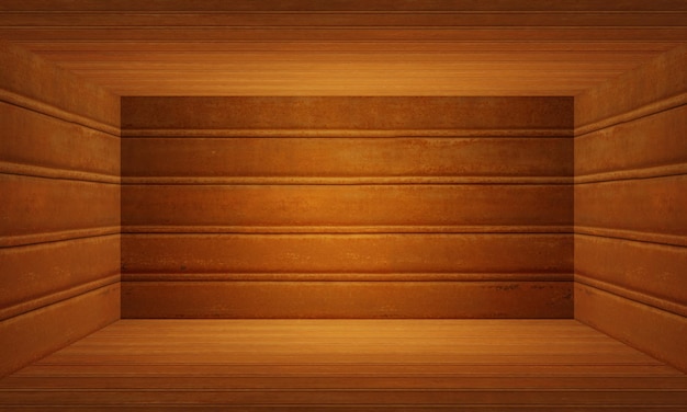 Interior de habitación de textura de madera de piso y pared dorada 3d grunge moderno