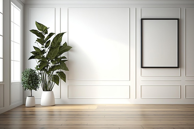 Foto interior de una habitación vacía con suelo de madera y fondo de pared blanca una planta de casa en un espacio vacante bien iluminado