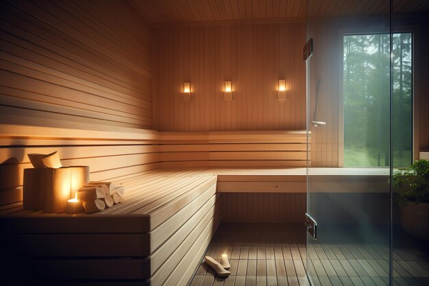 interior de una hermosa sauna de madera en una cabaña