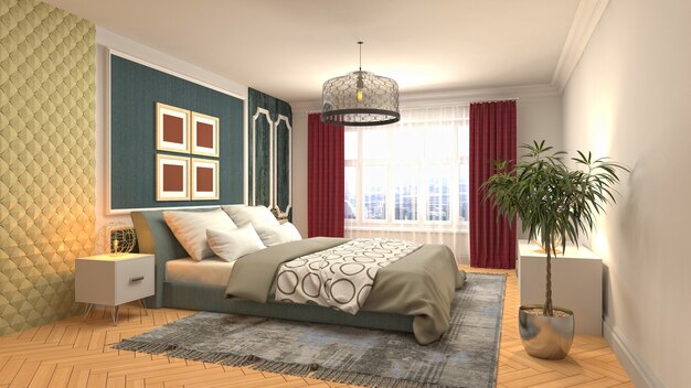 Interior hermoso del dormitorio en la ilustración de la representación 3d