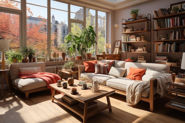 Interior del hogar modernista con muebles modernos de primer plano extremo IA generativa