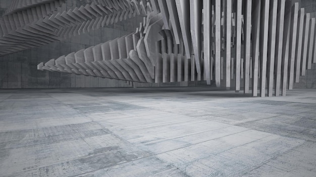 Interior de hormigón arquitectónico abstracto de una casa minimalista con iluminación de neón ilustración 3D