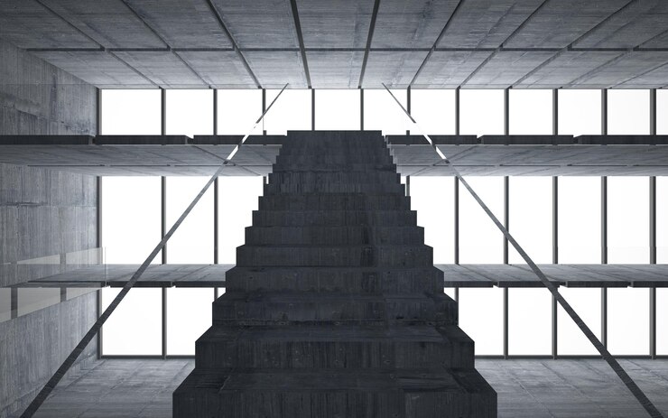 Foto interior de hormigón arquitectónico abstracto de una casa minimalista. ilustración y renderizado 3d.
