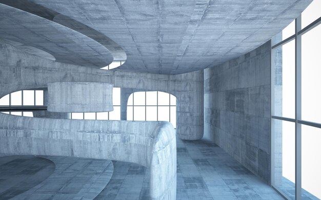 Interior de hormigón arquitectónico abstracto de una casa minimalista Ilustración y representación 3D