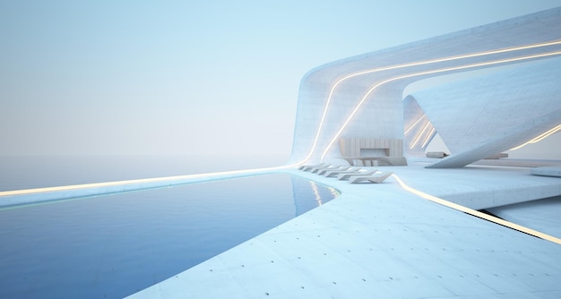 Interior de hormigón arquitectónico abstracto de una villa moderna Ilustración y representación 3D
