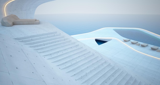 Interior de hormigón arquitectónico abstracto de una villa moderna Ilustración y representación 3D
