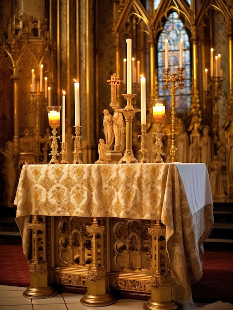 Foto interior de una iglesia bañada en la luz de las velas