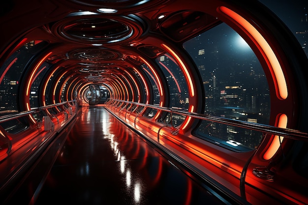 Interior iluminado de uma nave espacial