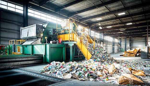 Interior industrial de la planta de reciclaje de residuos