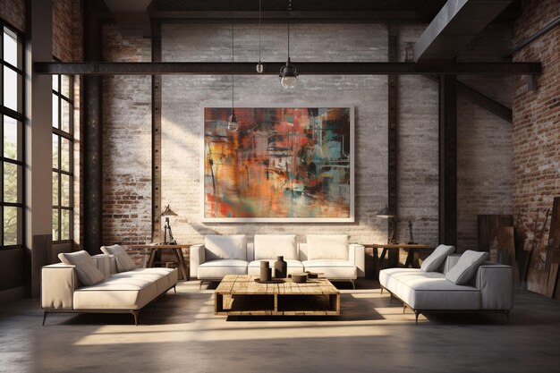 Interior IndustrialChic Exposed Brick e Flair Artístico Criado com IA Gerativa