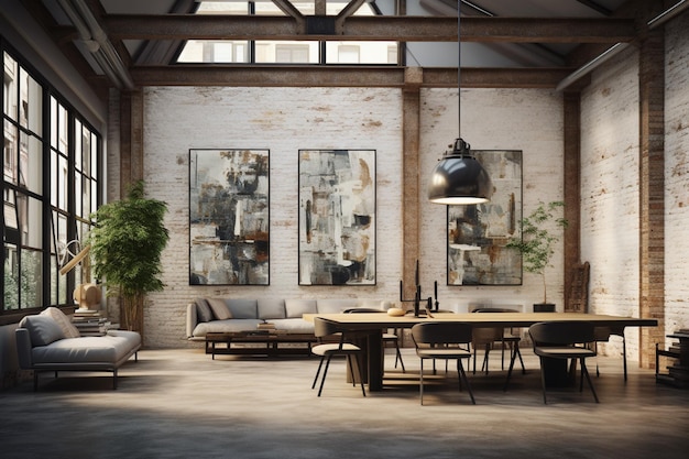 Interior IndustrialChic Exposed Brick e Flair Artístico Criado com IA Gerativa