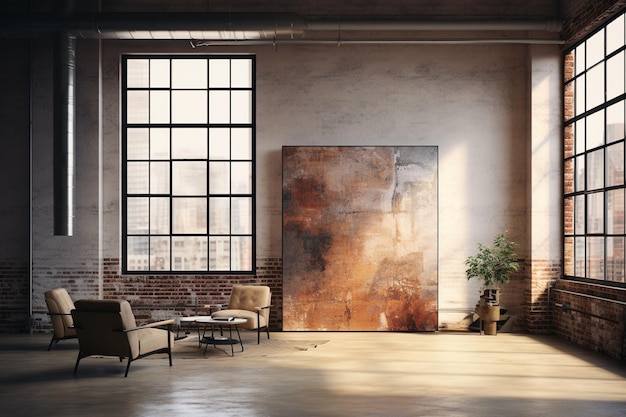 Interior IndustrialChic Exposed Brick e Flair Artístico Criado com IA Gerativa