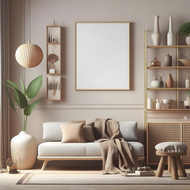 Foto interior de inspiración escandinava que muestra una sala de estar moderna y minimalista