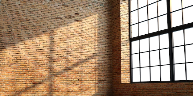 Interior de ladrillo estilo loft con ventanas.