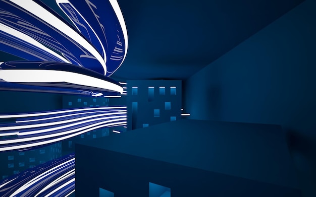 Interior liso arquitectónico minimalista verde abstracto con iluminación de neón ilustración 3D