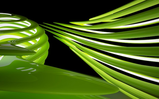Interior liso arquitectónico minimalista verde abstracto con iluminación de neón ilustración 3D