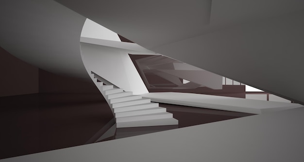 Interior liso arquitectónico minimalista violeta abstracto con iluminación de neón ilustración 3D