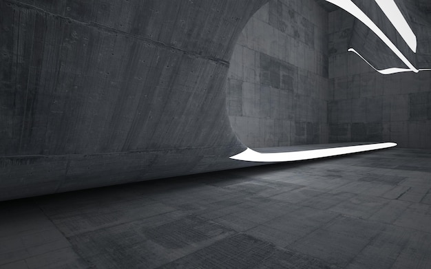 Interior liso de la habitación concreta abstracta oscura vacía. Fondo arquitectónico. Vista nocturna del illumin