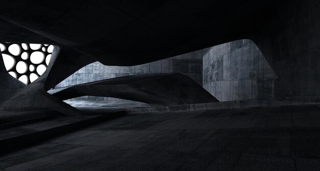 Interior liso de hormigón abstracto oscuro vacío Ilustración 3D de fondo arquitectónico