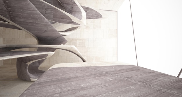 Interior liso de hormigón arquitectónico abstracto de una casa minimalista con iluminación de neón 3D