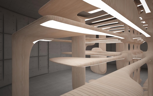 Interior liso de madera y hormigón abstracto oscuro vacío Fondo arquitectónico 3D