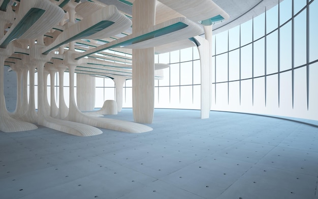 Interior liso de madera y hormigón abstracto oscuro vacío Fondo arquitectónico 3D