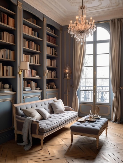 Interior de lujo de la biblioteca de la casa Sala de estar con muebles elegantes IA generativa