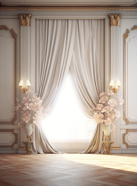 interior luxuoso e claro em estilo barroco Uma sala espaçosa com suporte de madeira DIY Generative AI