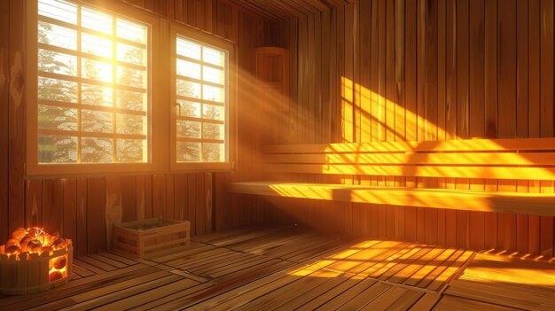 Interior de madera iluminado por el sol