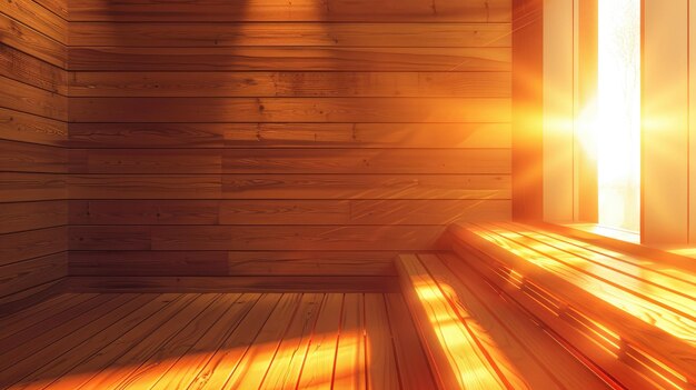 Interior de madera iluminado por el sol