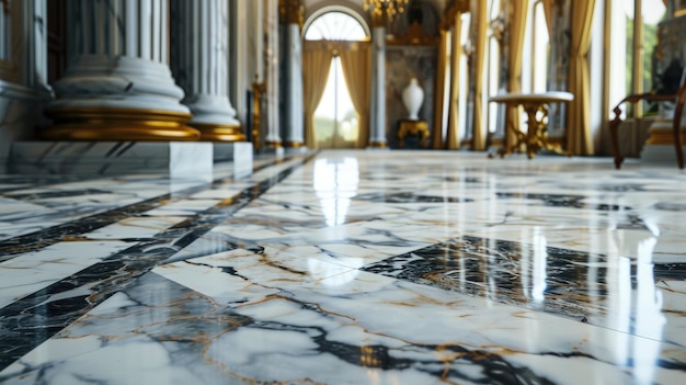 El interior de mármol de la sala real, el fondo de papel tapiz del piso del museo