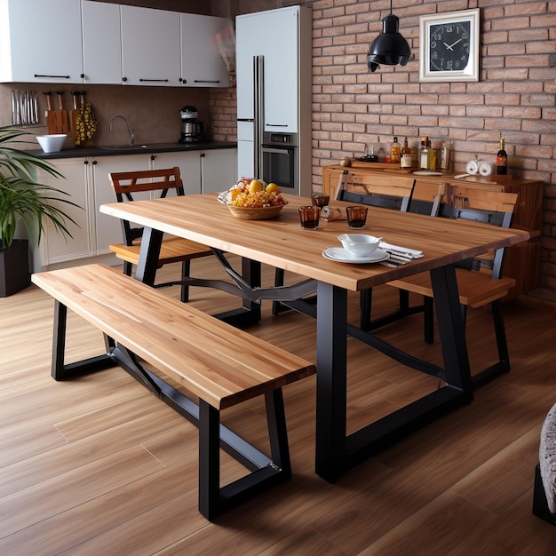 interior de la mesa de comedor de madera