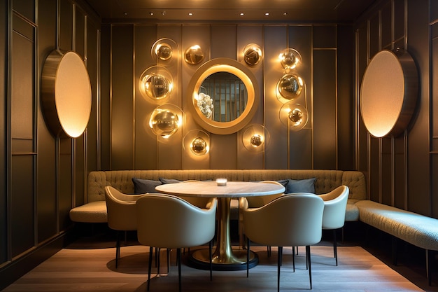 Interior de mesa y sillas de restaurante de lujo moderno en habitación vacía IA generativa