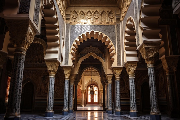 El interior de la mezquita es un excelente ejemplo de arquitectura de arco tradicional generada por la IA.