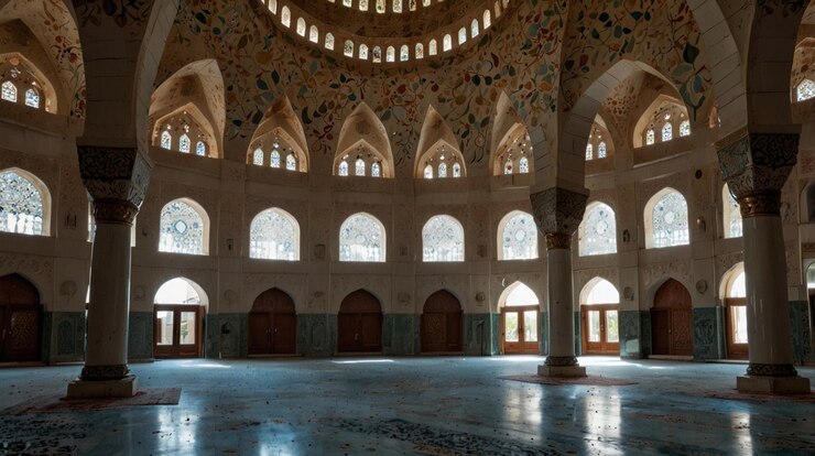 el interior de una mezquita con las ventanas abiertas