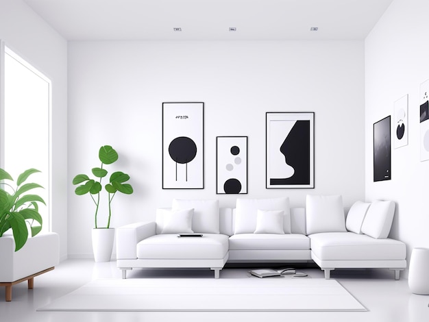 Foto interior minimalista branco moderno design de interiores modernos para cartazes no layout da sala de estar