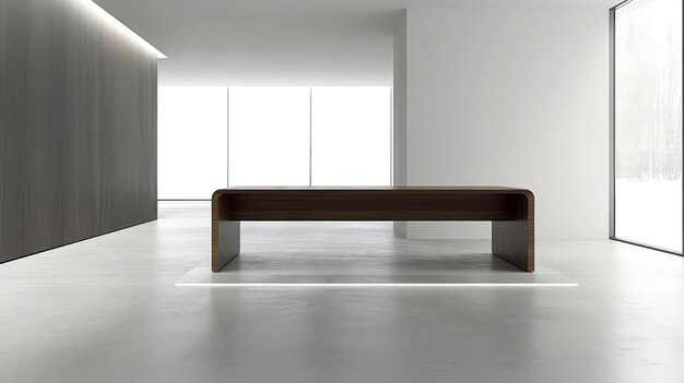 Foto interior minimalista com mesa de madeira