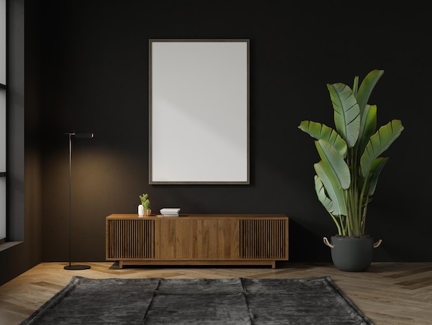 Interior minimalista da moderna sala de estar com renderização 3D